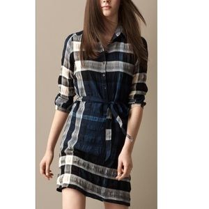 Burberry Brit Carbon Blue Cotton Blend Shirt Dress